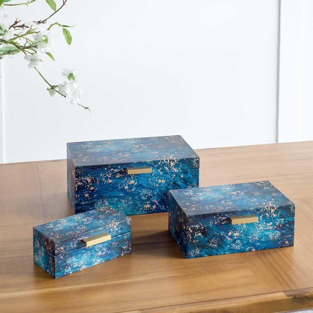 Set de 3 cajas decorativas eco cuero Azul-3