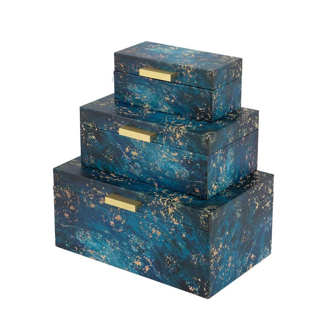Set de 3 cajas decorativas eco cuero Azul-0