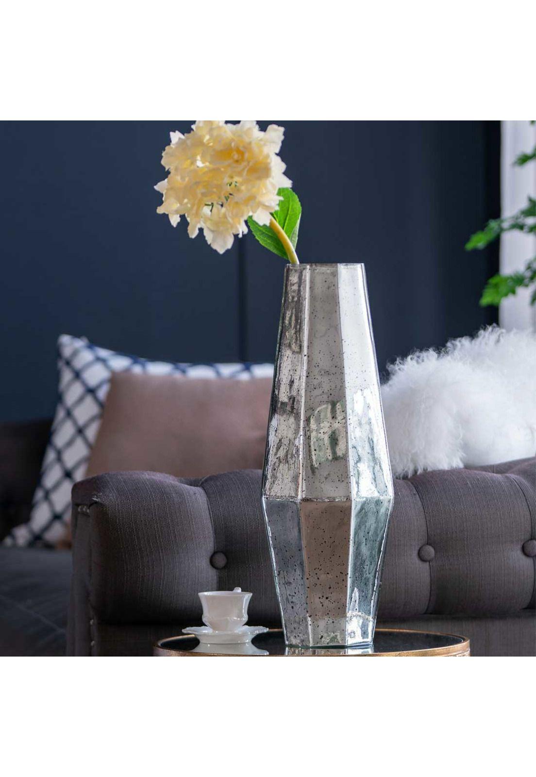 Jarrón decorativo de vidrio envejecido color plateado-2