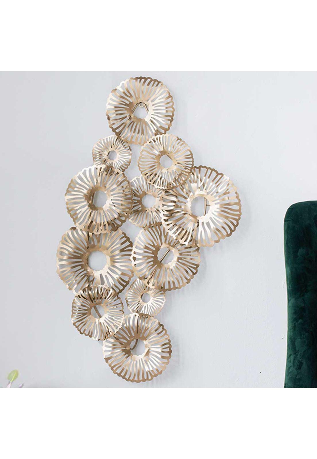 Mural decorativo flores de metal dorado-1