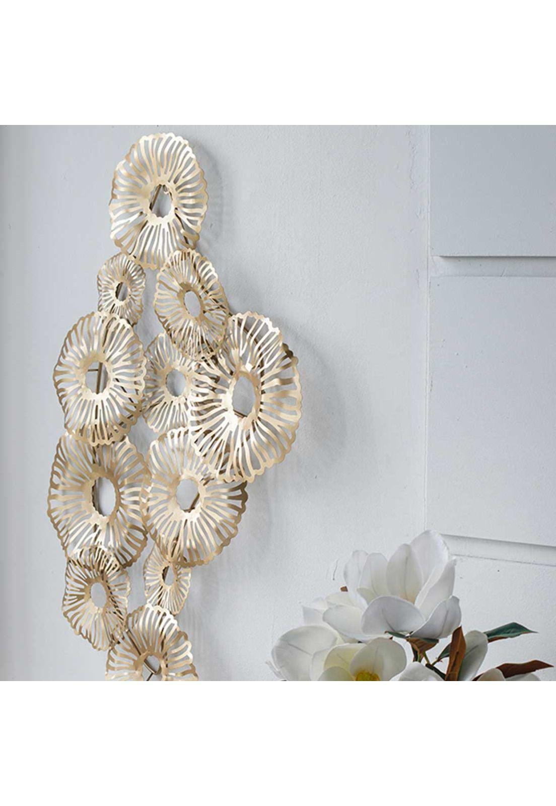 Mural decorativo flores de metal dorado-3