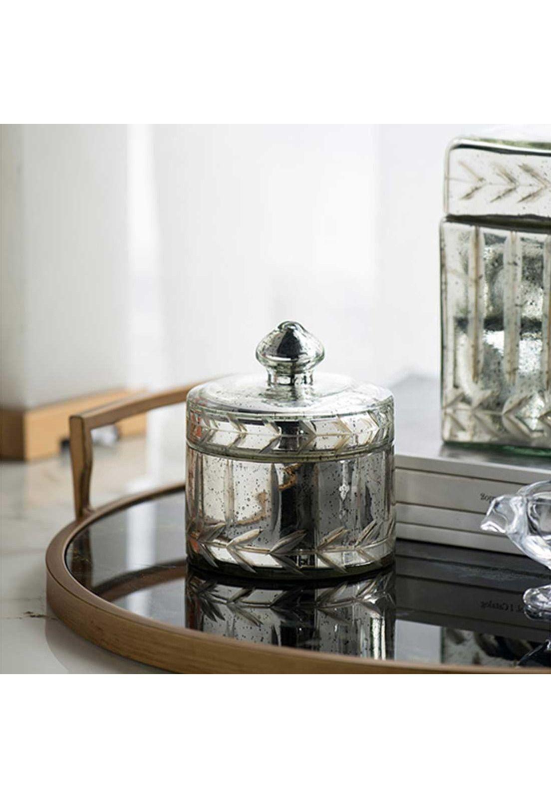 Caja decorativa de vidrio plateada | Circular-1