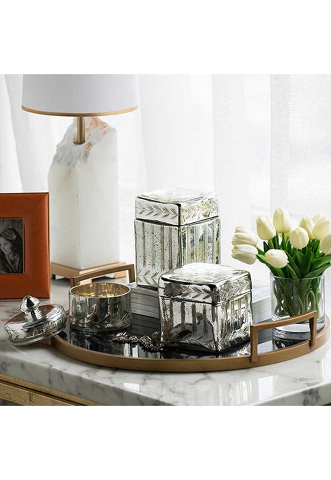 Caja decorativa de vidrio plateada | Circular-5
