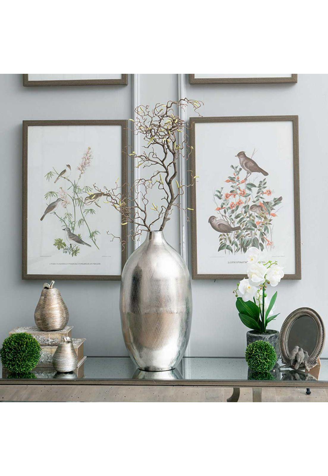Jarrón decorativo de metal plateado-2