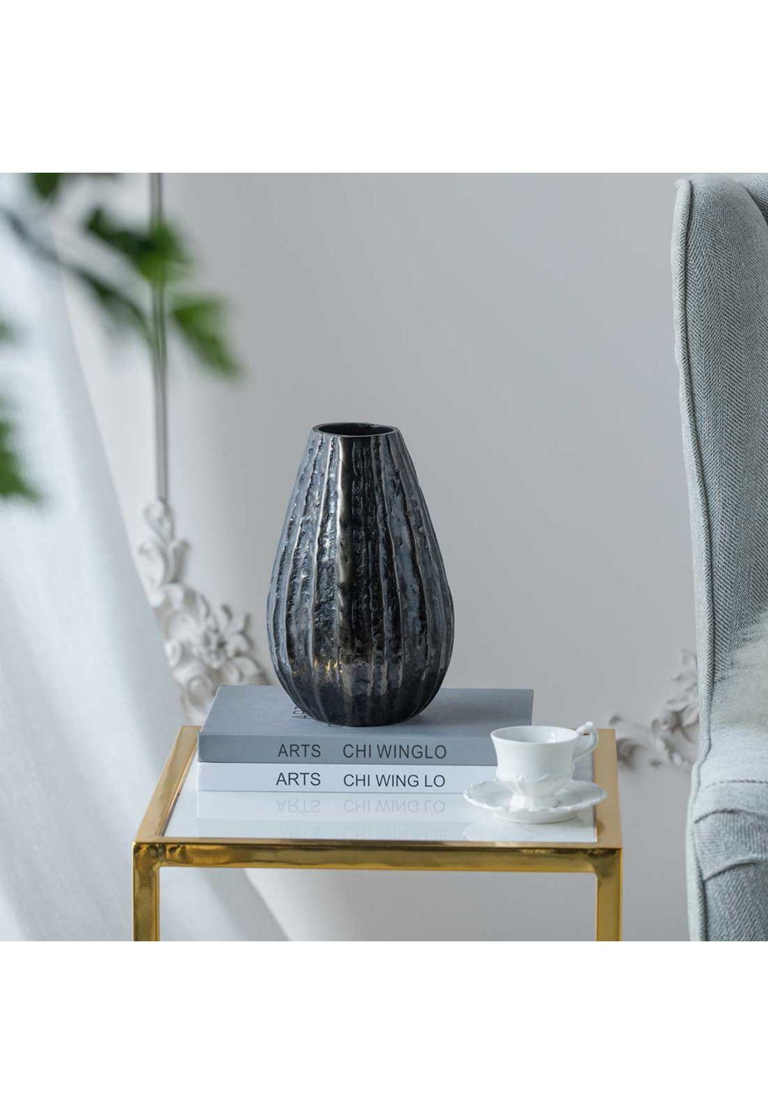 Jarrón decorativo de aluminio texturado negro-2