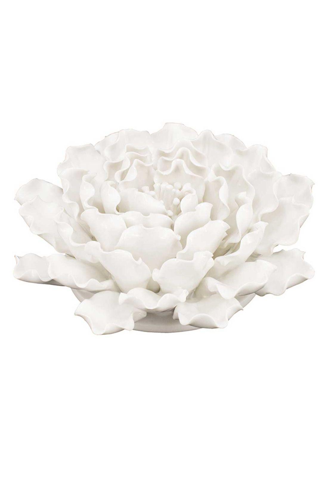 Flor decorativa para pared o mesa color blanco de cerámica-0