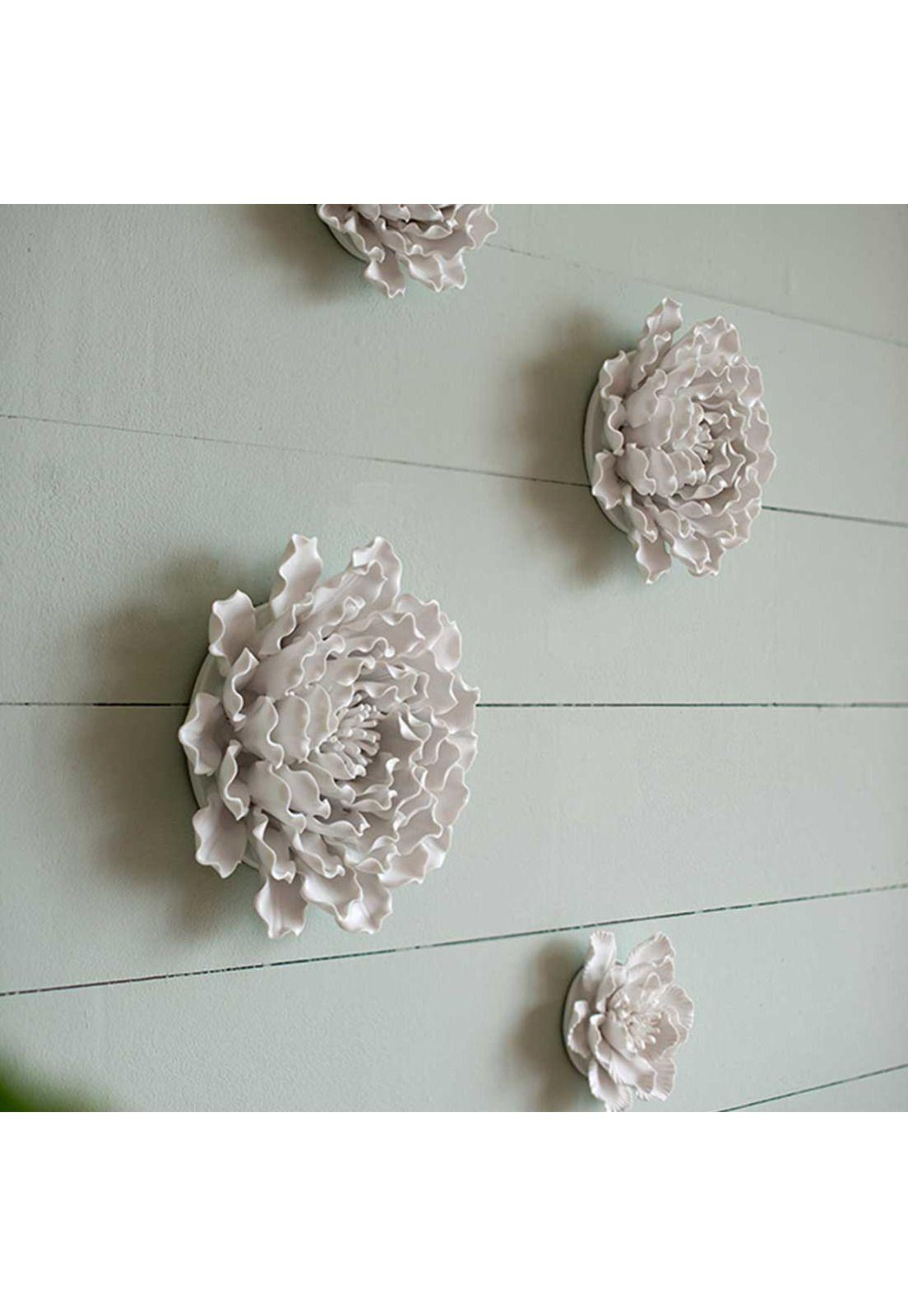 Flor decorativa para pared o mesa color blanco de cerámica-2