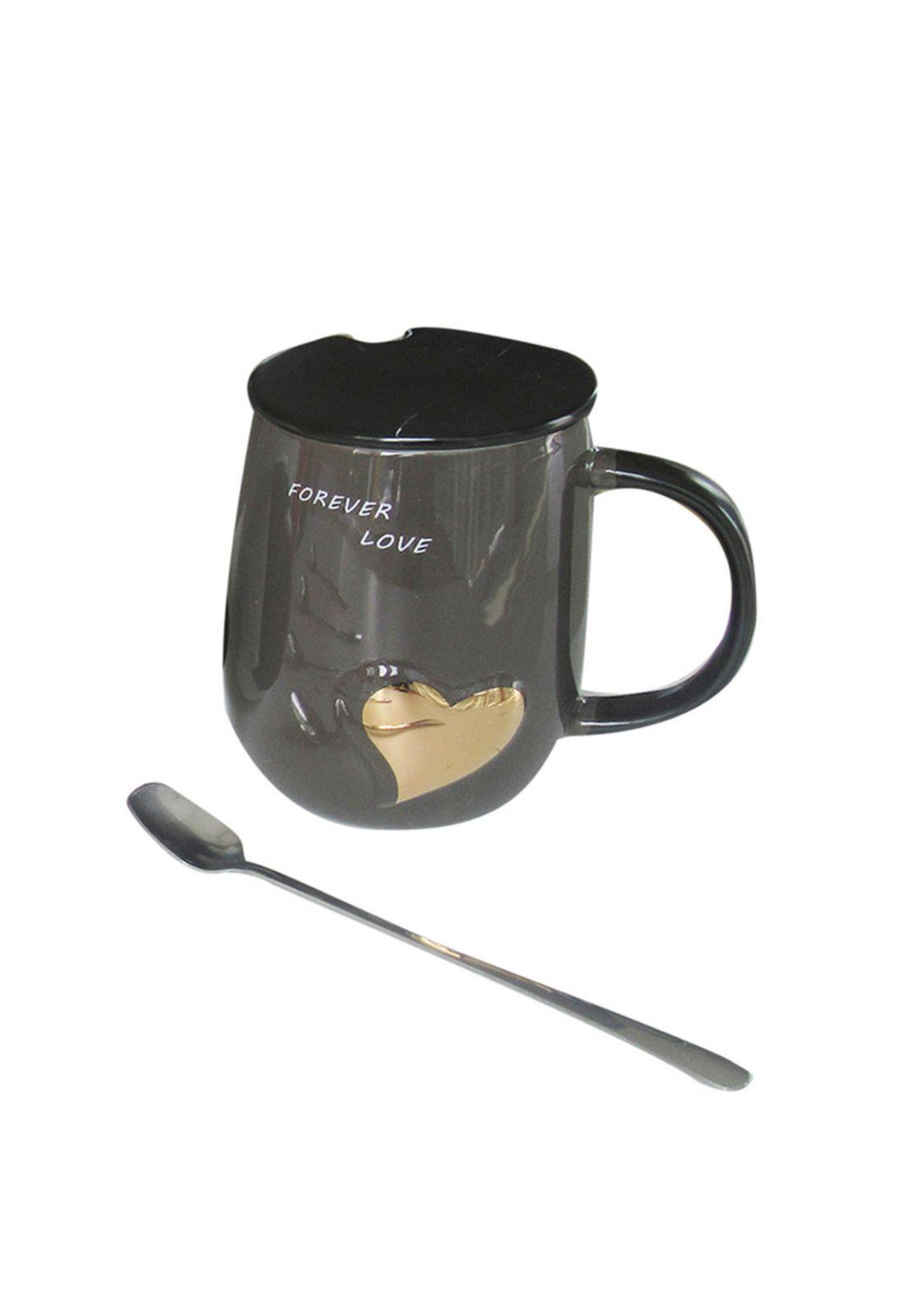 Taza Negra con corazón dorado-0