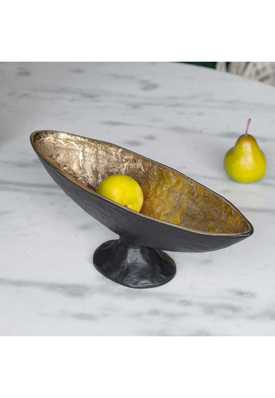 Bowl decorativo de aluminio negro y dorado-2