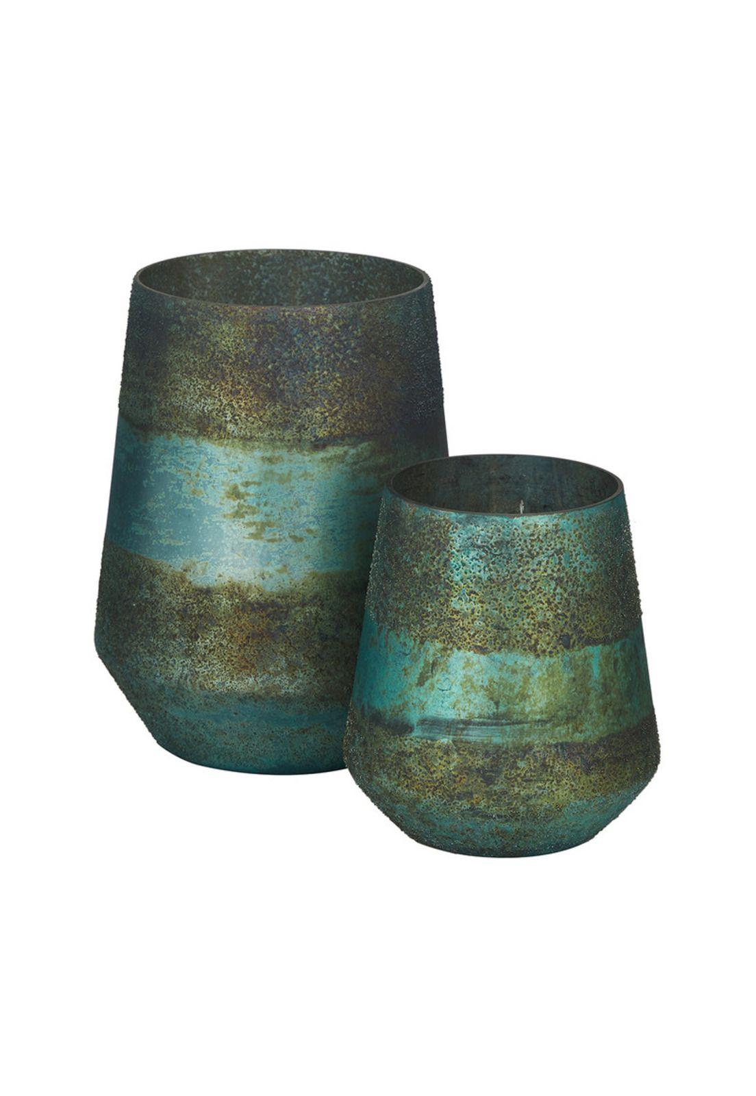 Set Porta Velas Green Glass-4