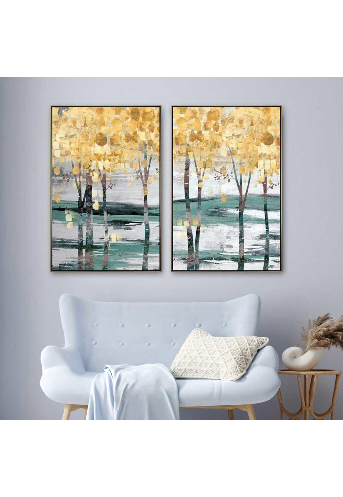Set 2 Cuadros Hojas de Oro 60x90-1