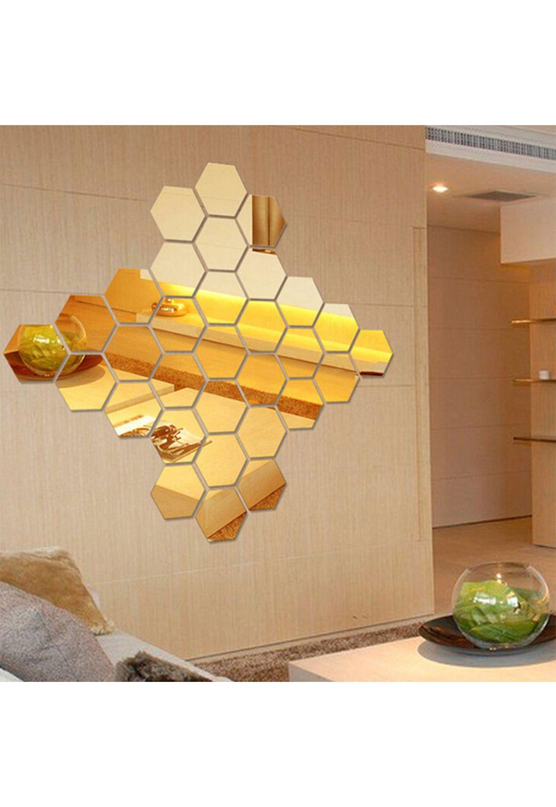 Adhesivo tipo Espejo Hexagonal Dorado M -1