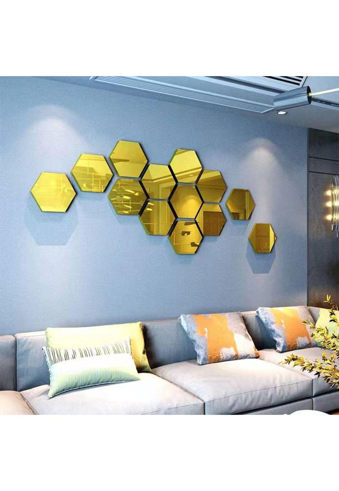 Adhesivo tipo Espejo Hexagonal Dorado M -2