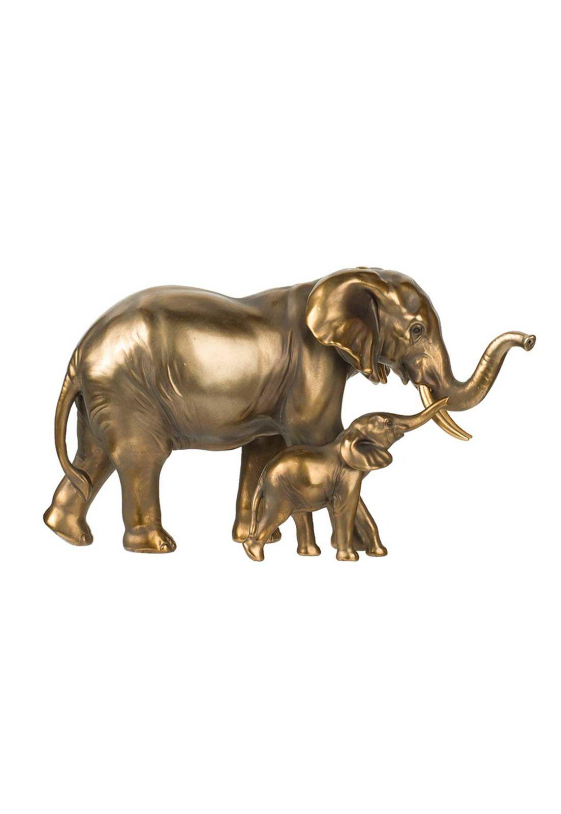 Escultura decorativa elefante mamá y bebé -0