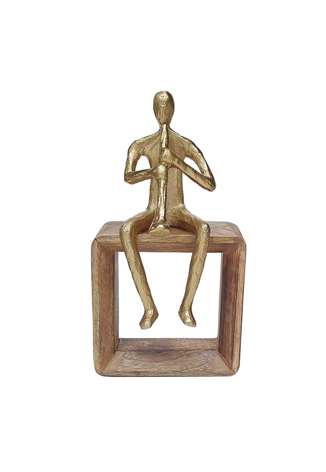 Escultura decorativa Flautista dorado-0