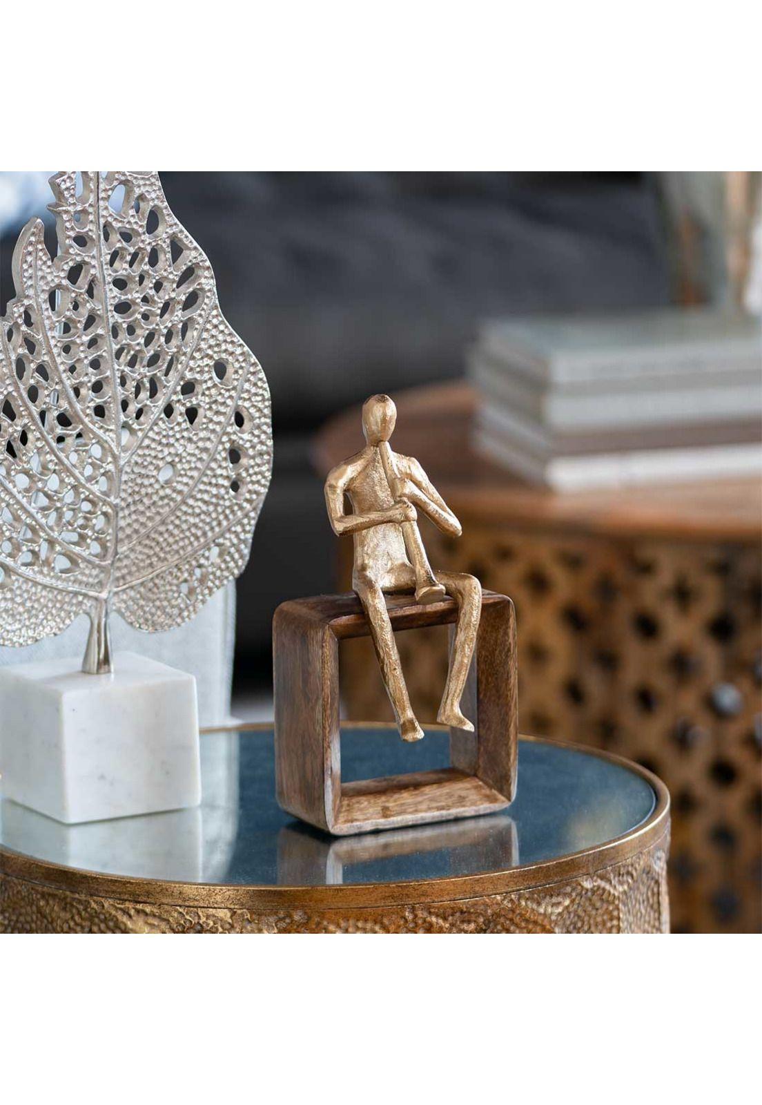 Escultura decorativa Flautista dorado-3