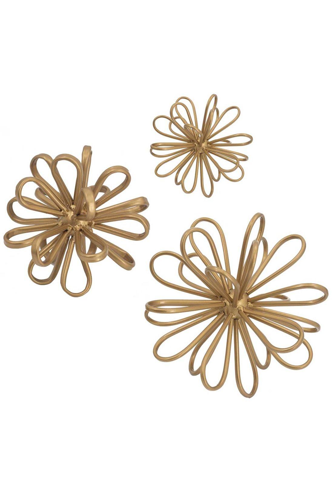 Flores decorativas de metal dorado | Set de 3-0