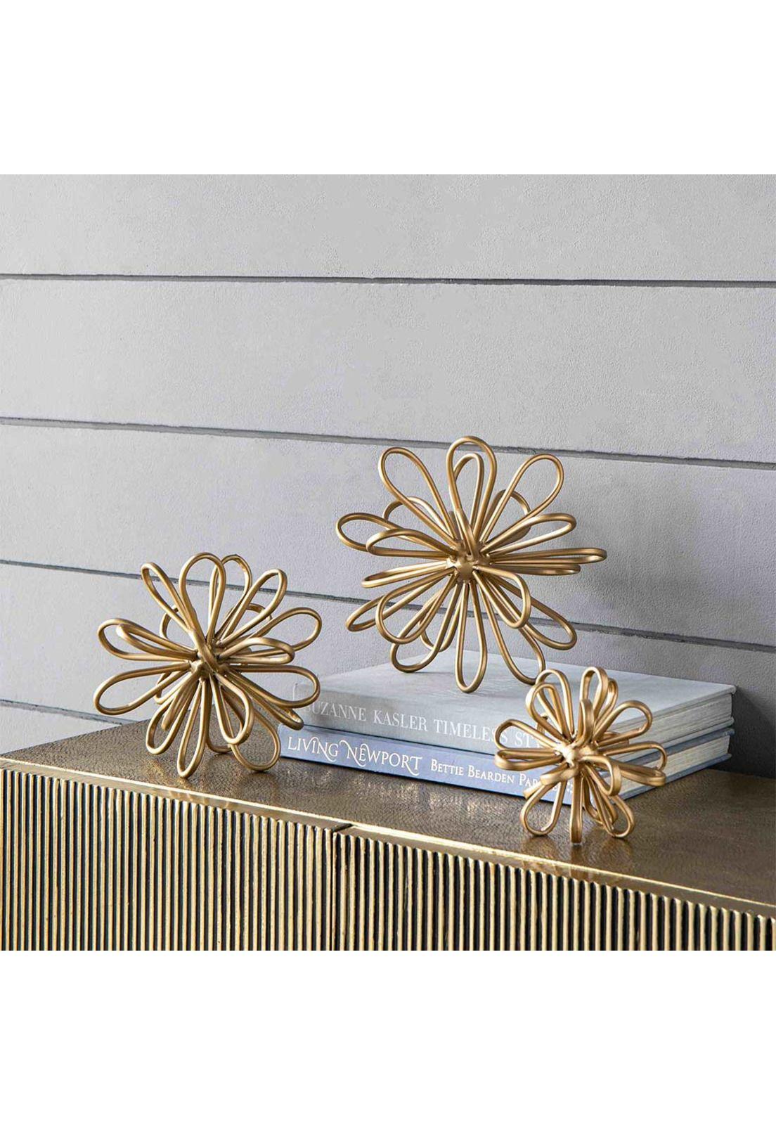 Flores decorativas de metal dorado | Set de 3-1
