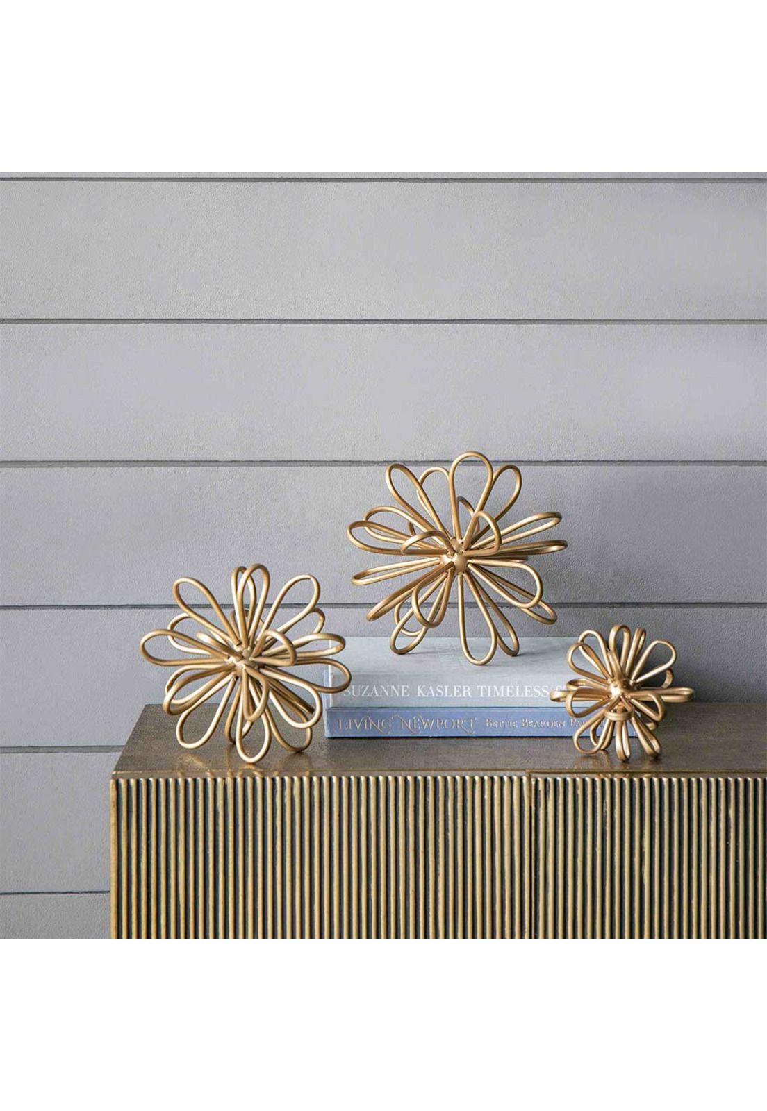 Flores decorativas de metal dorado | Set de 3-2