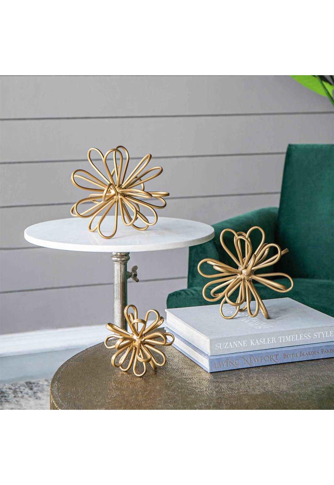 Flores decorativas de metal dorado | Set de 3-3