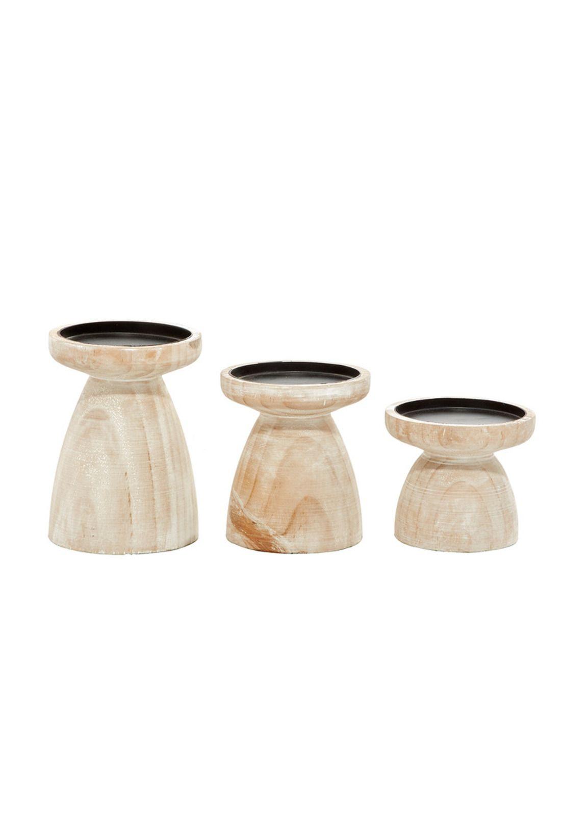 Set Candelabros Natural Wood-2