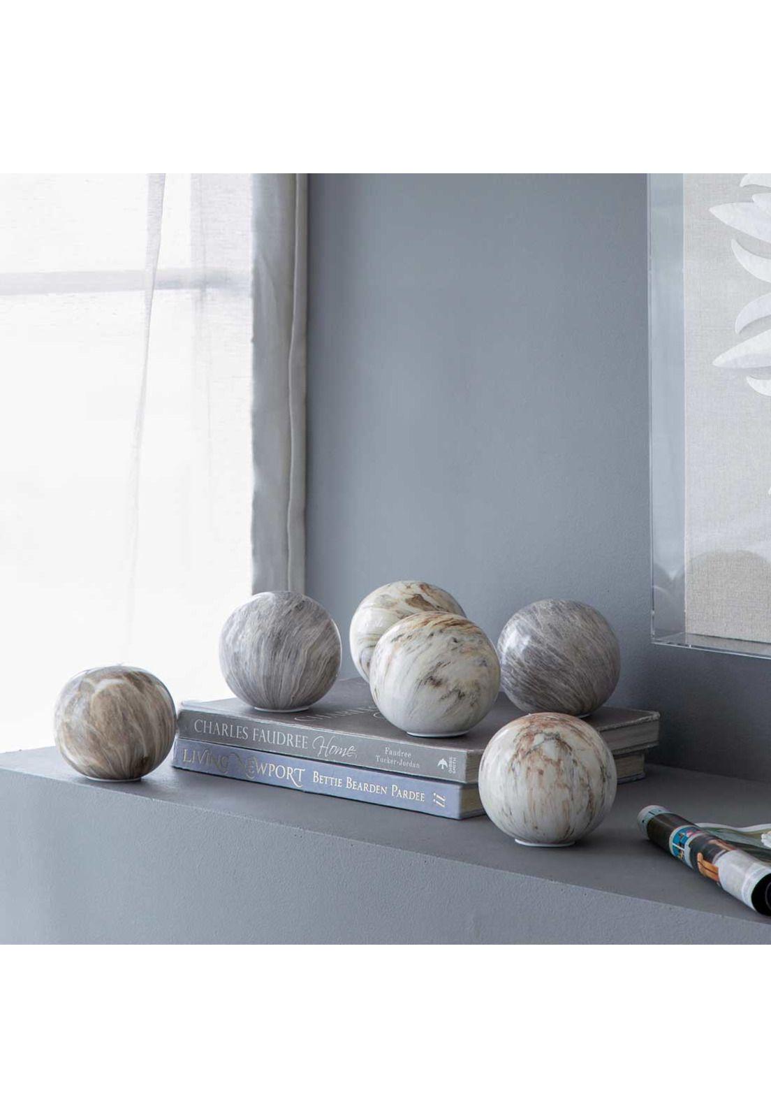 Set de 6 bolas decorativas de cerámica café claro-1