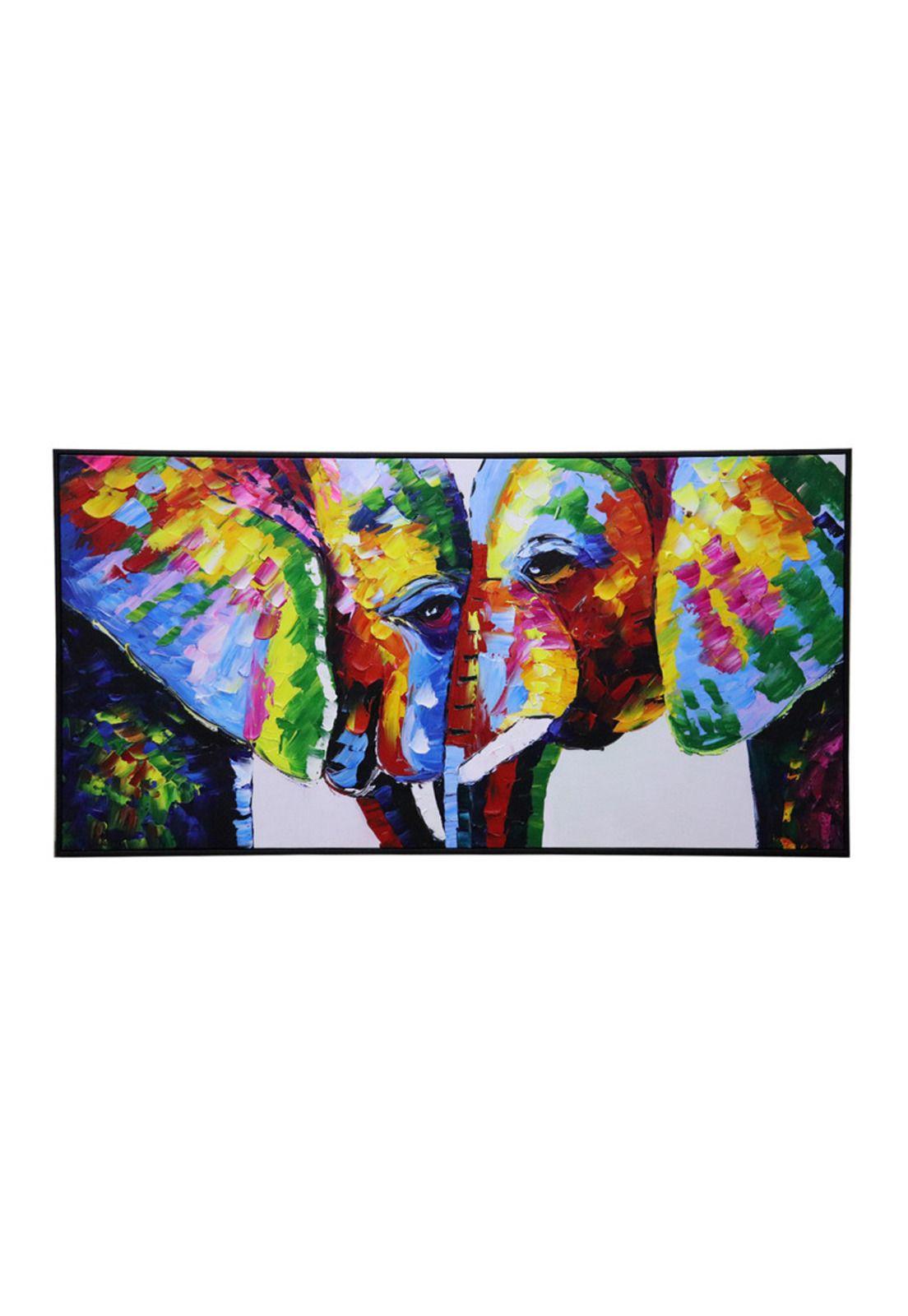 Cuadro Decorativo Elefantes Pop 120x60cm Óleo a mano-0