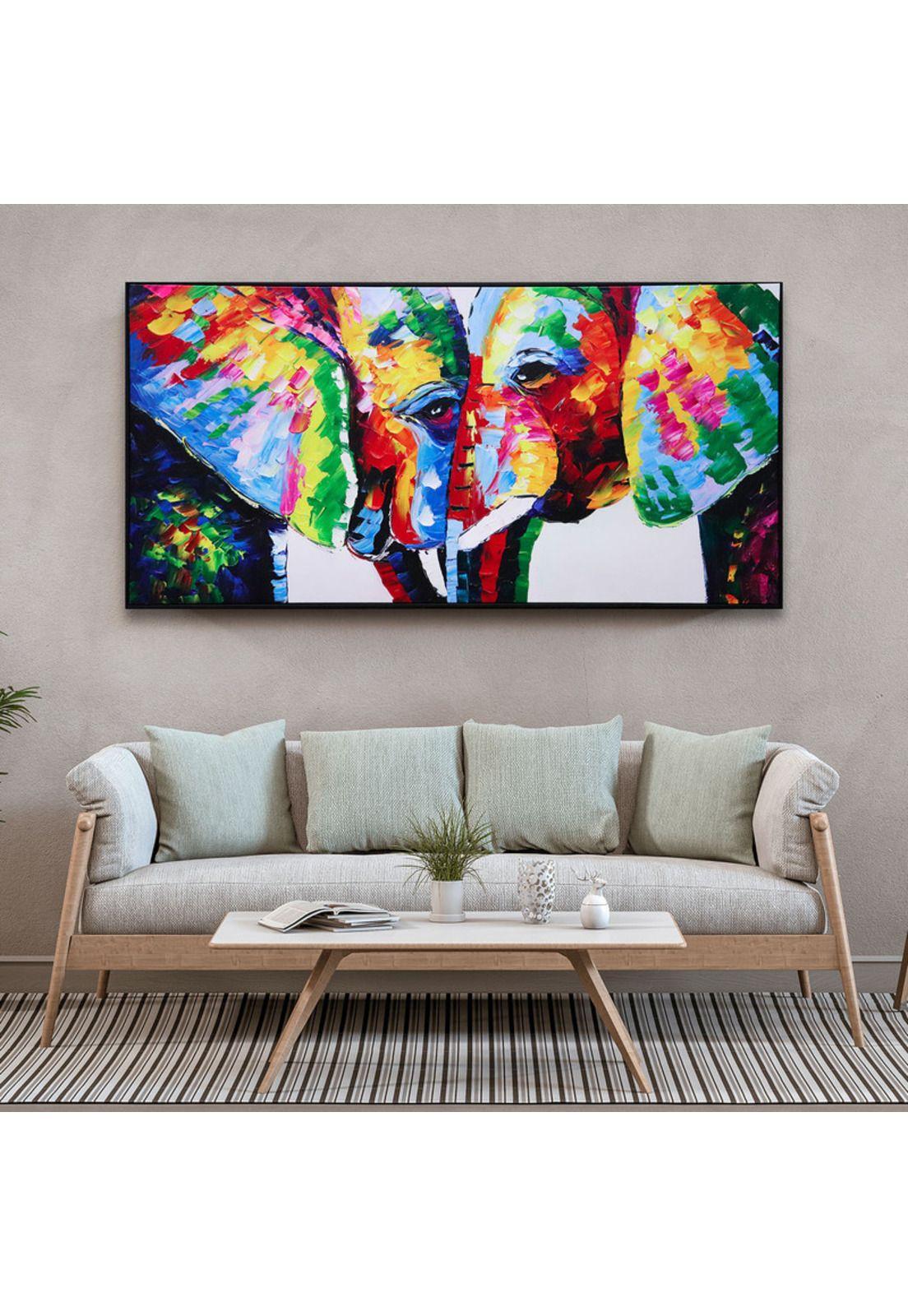 Cuadro Decorativo Elefantes Pop 120x60cm Óleo a mano-1