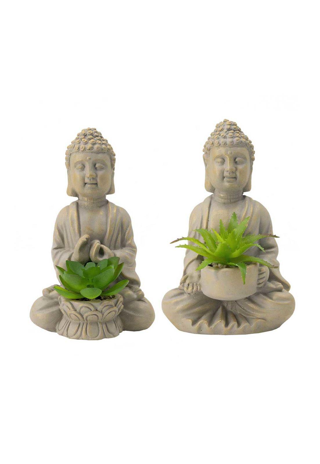 Buddha Set de 2 esculturas con suculentas-0