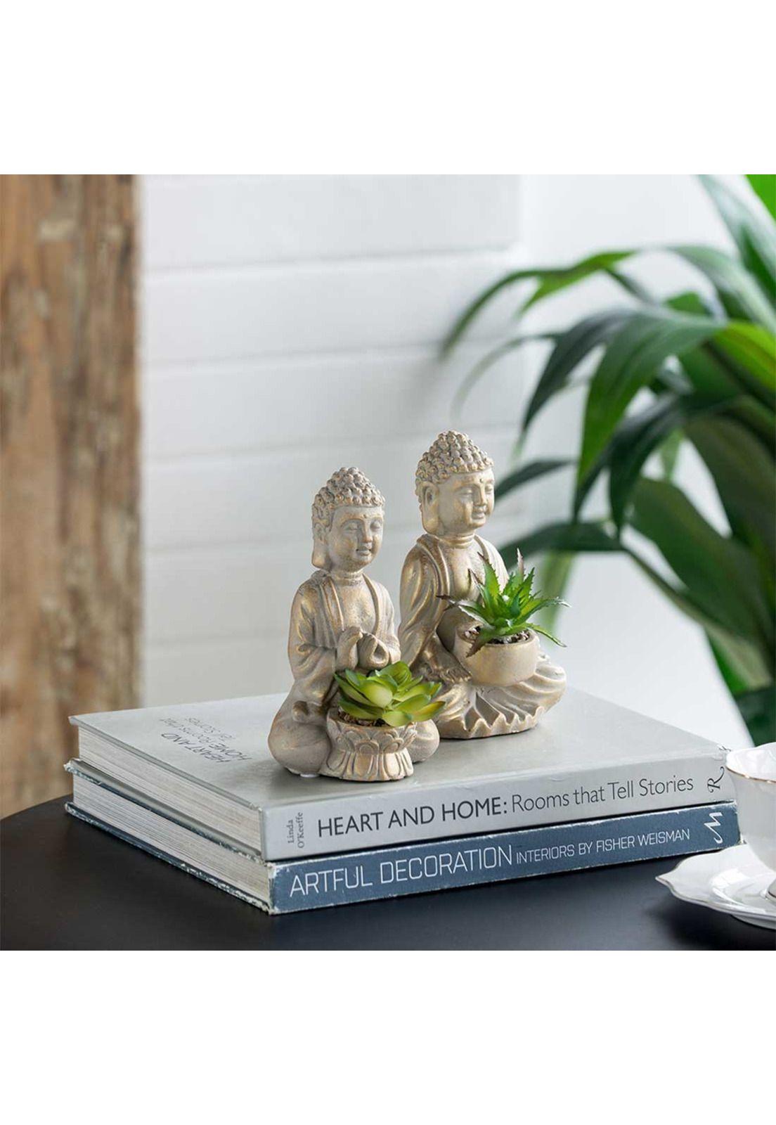 Buddha Set de 2 esculturas con suculentas-1