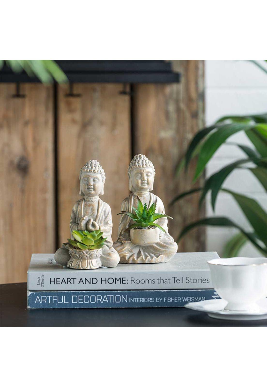 Buddha Set de 2 esculturas con suculentas-2