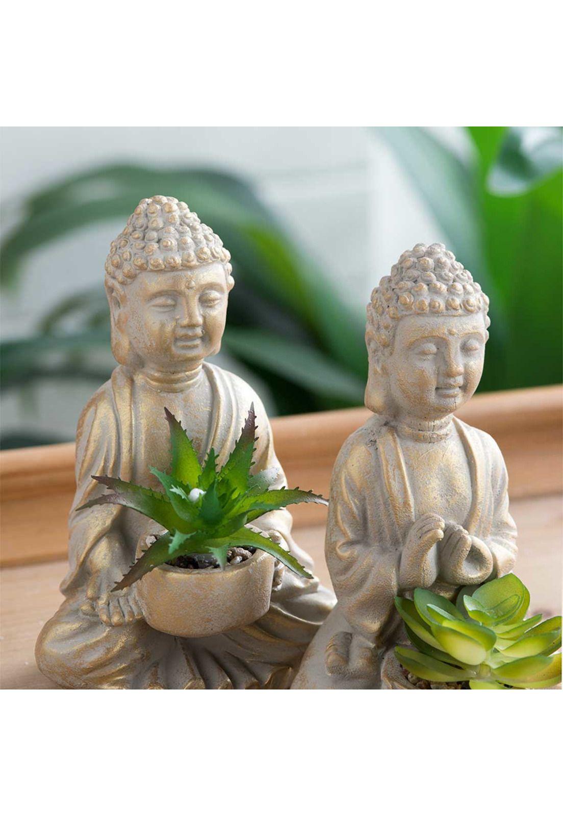 Buddha Set de 2 esculturas con suculentas-4