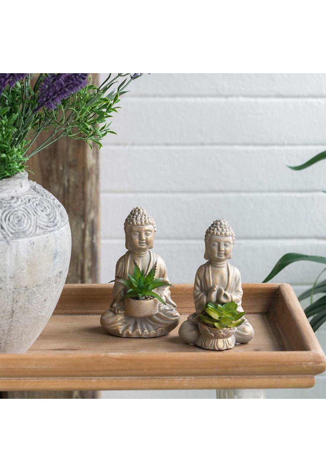 Buddha Set de 2 esculturas con suculentas-5