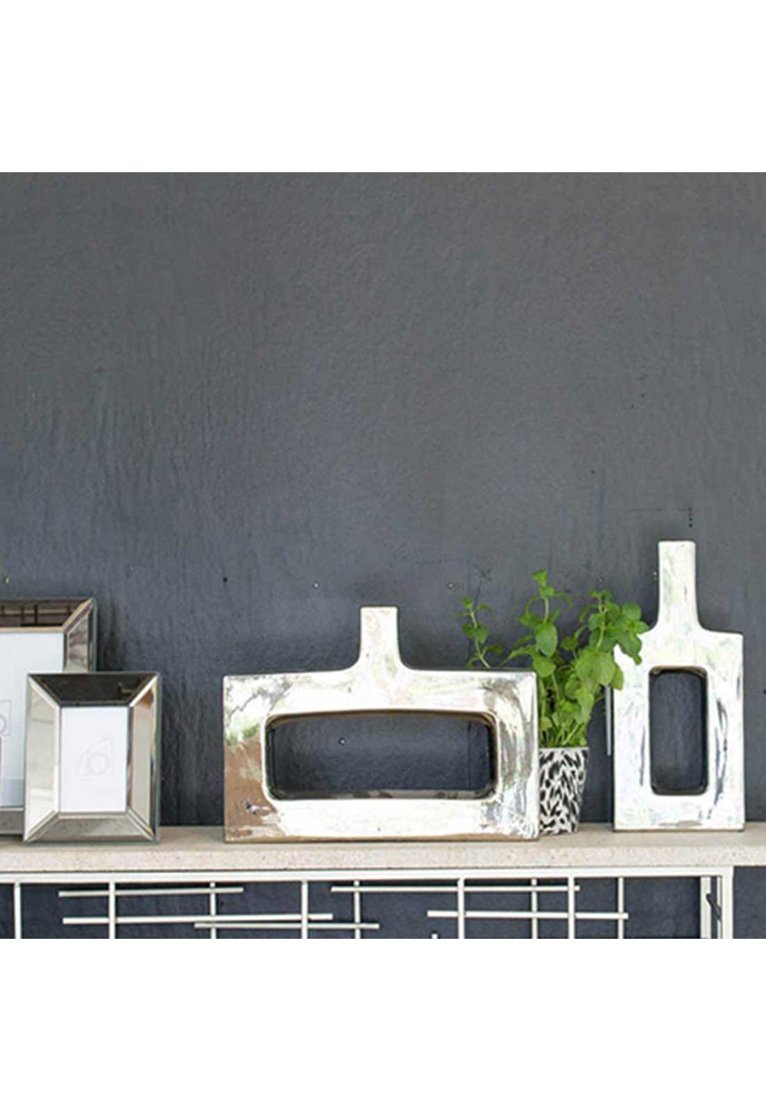 Jarrón decorativo de gres plateado con orificio-3