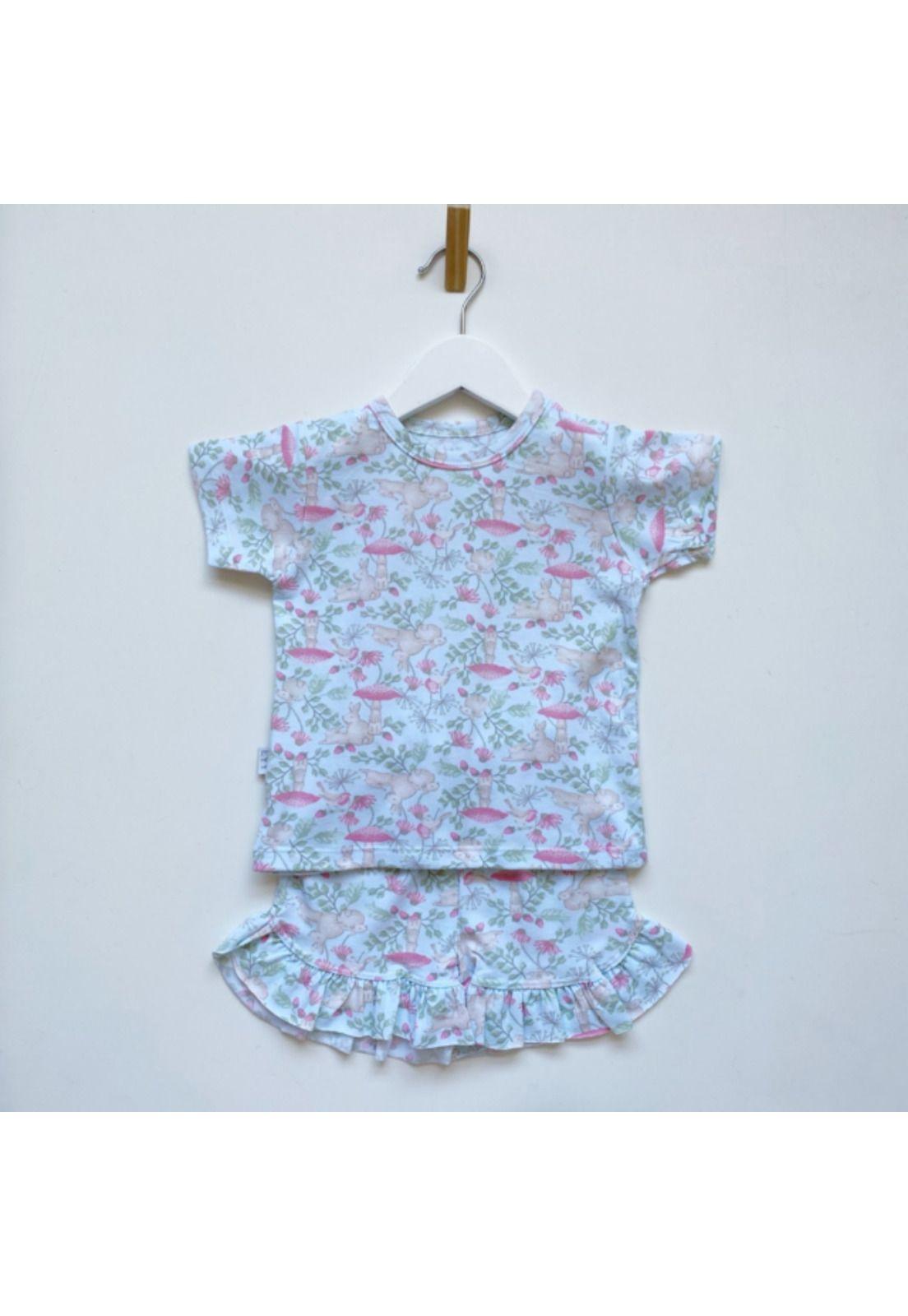 Pijama Eyy Conejo Celeste 2 piezas remera y short de niña -0