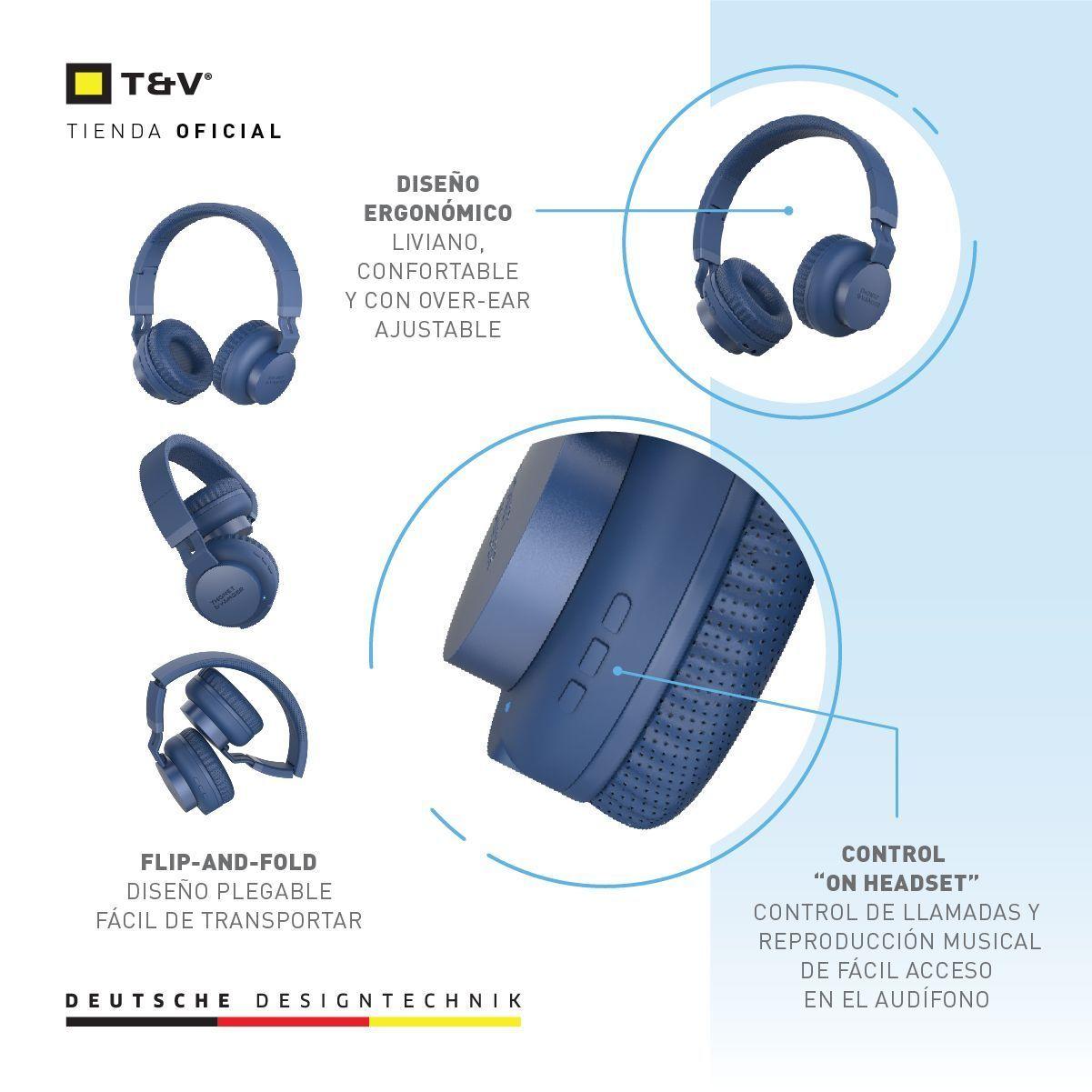 Audifonos over ear Dauer 2gen 50h batería bluetooth Azul marino-2