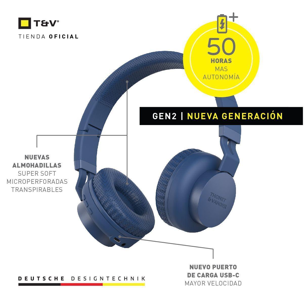 Audifonos over ear Dauer 2gen 50h batería bluetooth Azul marino-3