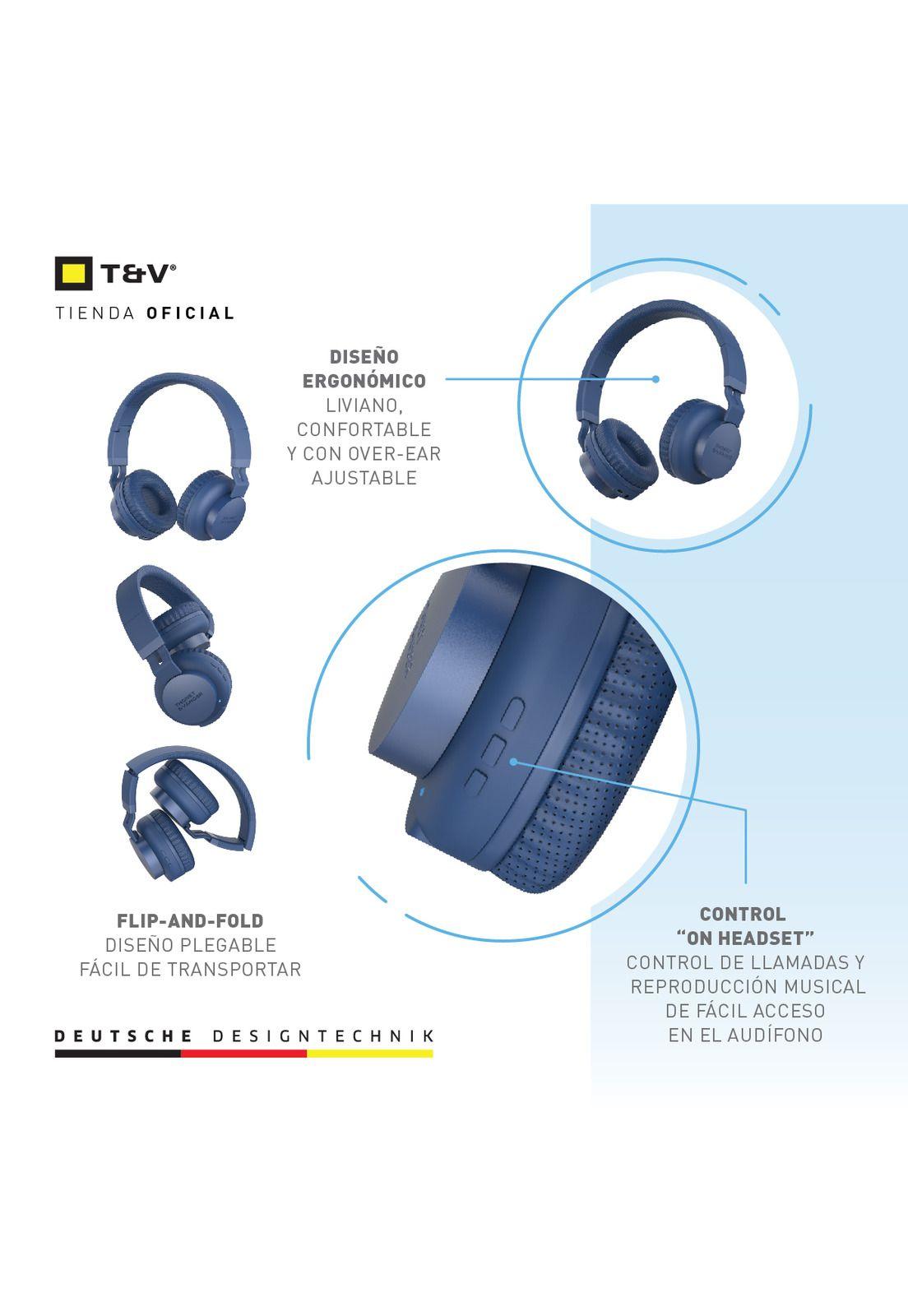 Audifonos over ear Dauer 2gen 50h batería bluetooth Azul marino-2