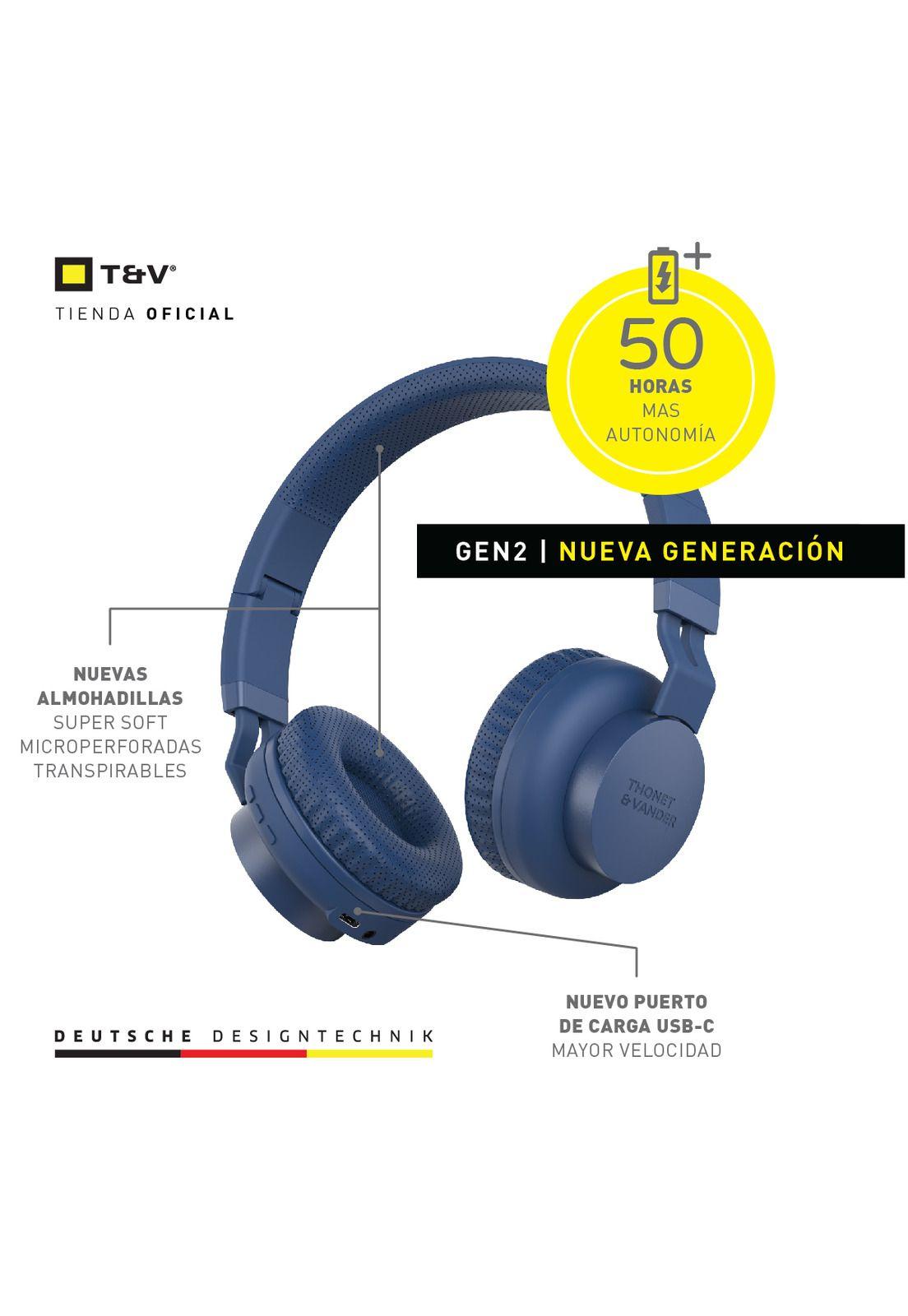 Audifonos over ear Dauer 2gen 50h batería bluetooth Azul marino-3