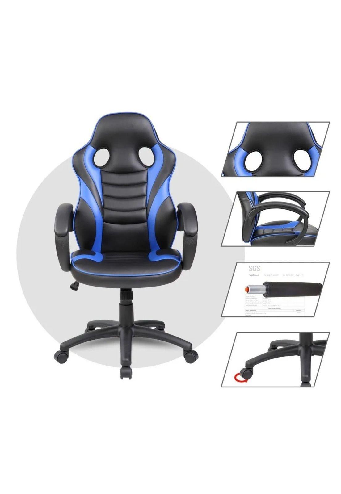 Silla Gamer ergonómica reforzada sillón oficina ejecutivo azul-3