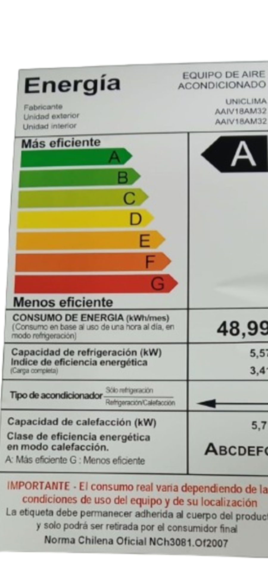 AIRE ACONDICIONADO 18.000BTU INVERTER  CON WIFI, UNICLIMA R32 (ECOLOGICO)-3