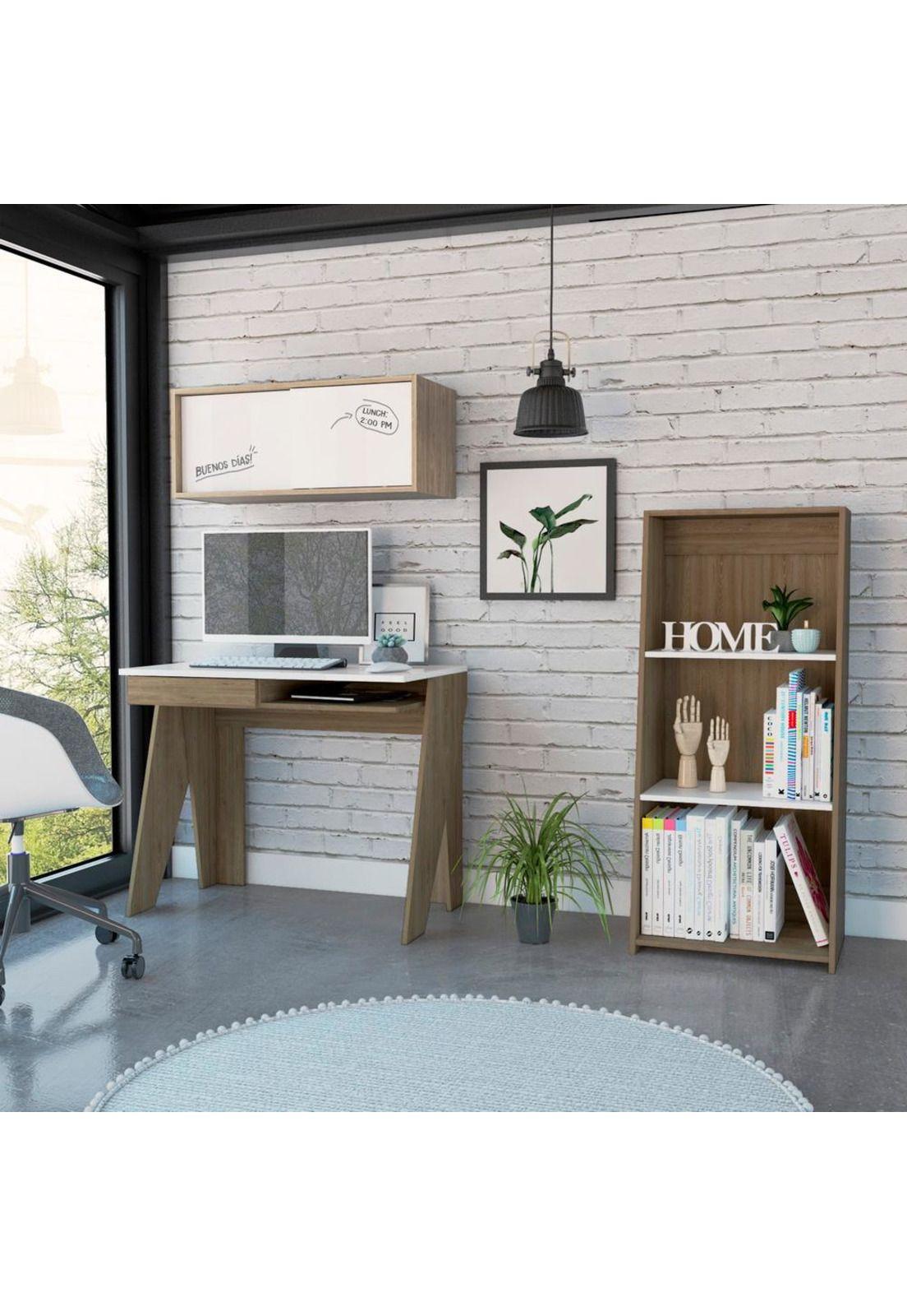 ESCRITORIO + GABINETE + BIBLIOTECA 120 NOTE - BLANCO HG / MIEL-0