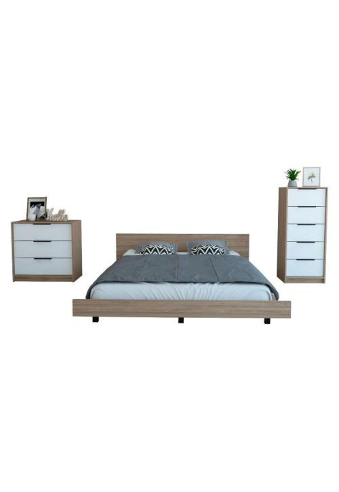 Set De Muebles Cama + Velador + Comoda  Cd-kai6 Miel - Tuhome-0