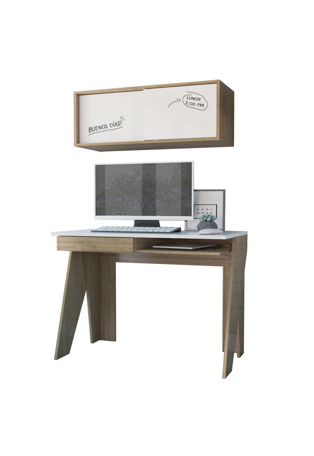 ESCRITORIO + GABINETE NOTE - BLANCO HG / MIEL-1