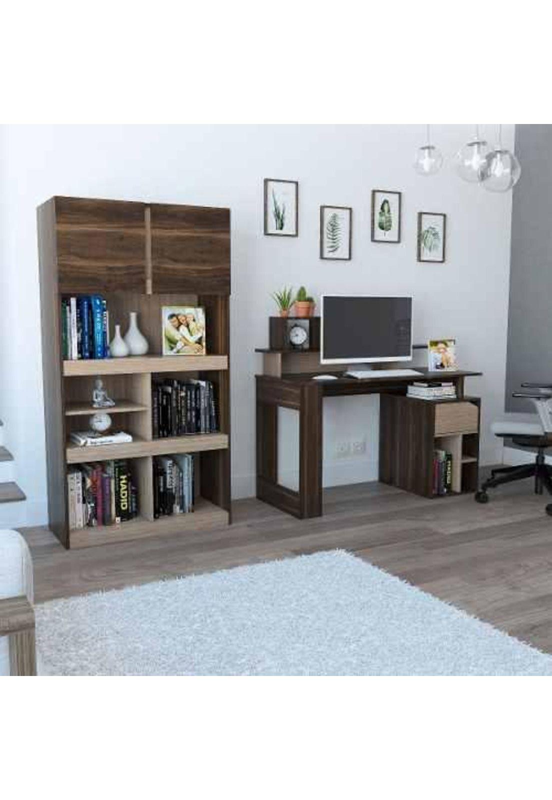 Combo Office 9 Escritorio + Librero - Tuhome-1