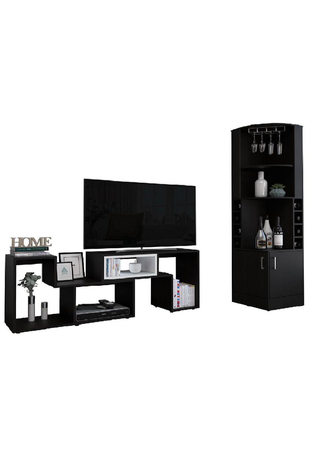 BAR ESQUINERO KAVA + RACK EXTENSIBLE TV40 BEIJING WENGUE/BLANCO - TUHOME-0