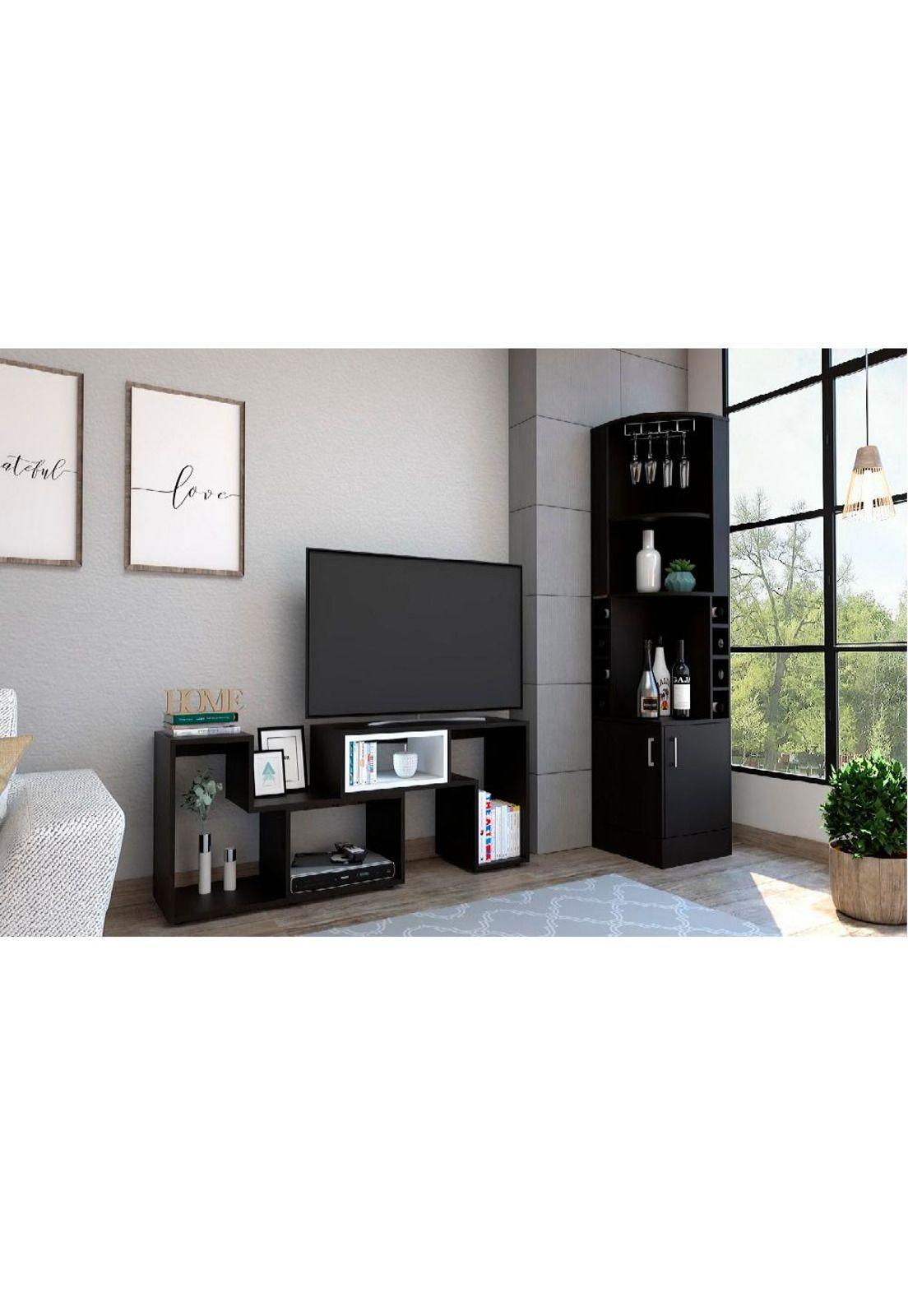 BAR ESQUINERO KAVA + RACK EXTENSIBLE TV40 BEIJING WENGUE/BLANCO - TUHOME-1
