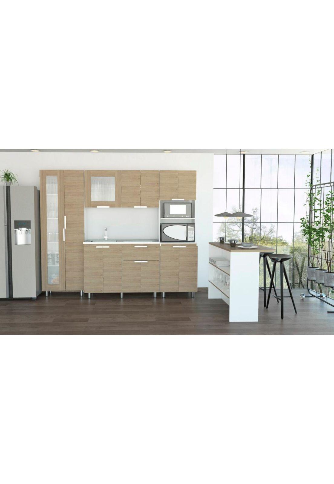 C9 FENDI - M.INFERIOR+SUPERIOR+ALACENA+MICROONDAS+BARRA AUXILIAR - ROVERE / BLANCO-0