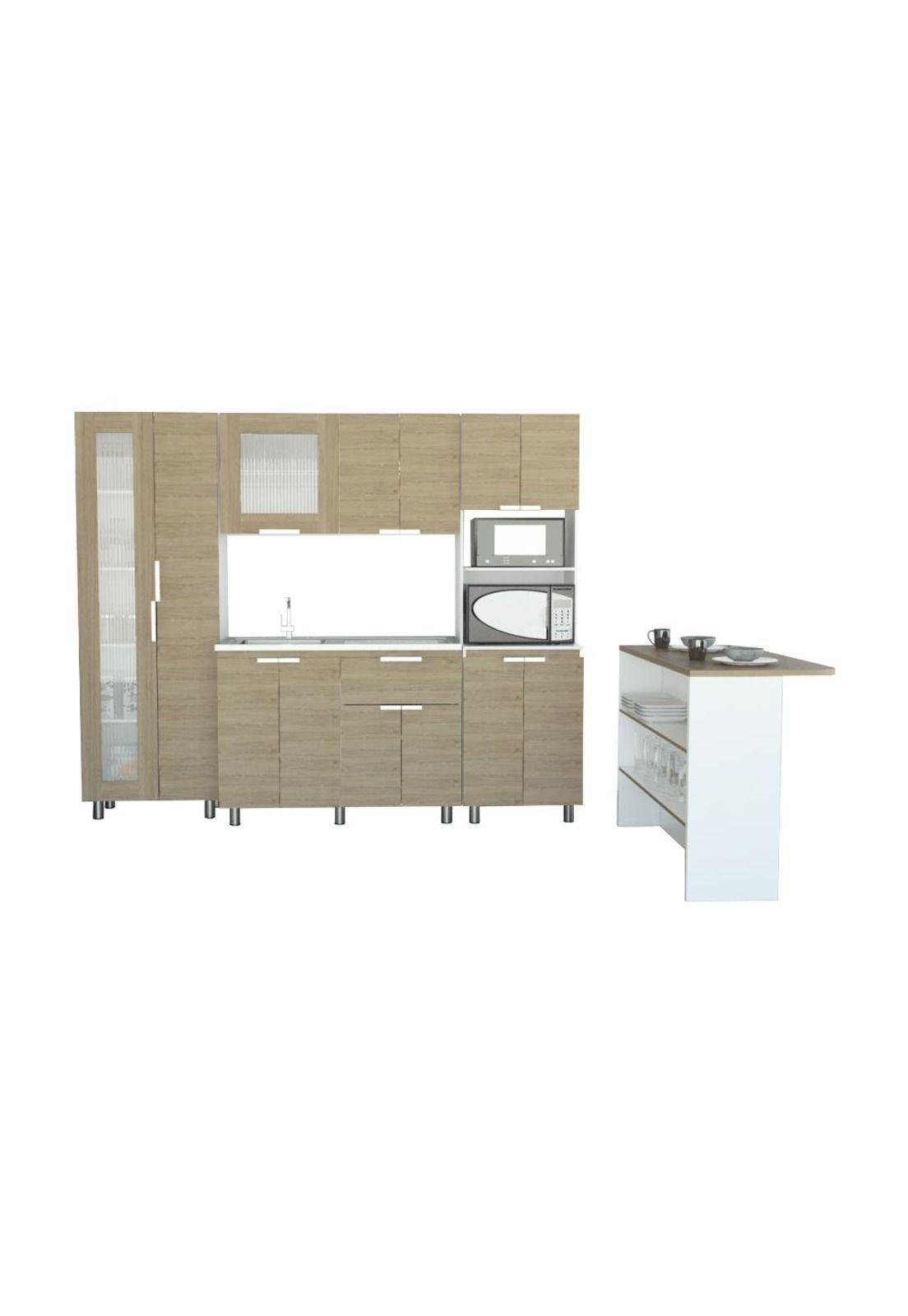 C9 FENDI - M.INFERIOR+SUPERIOR+ALACENA+MICROONDAS+BARRA AUXILIAR - ROVERE / BLANCO-1