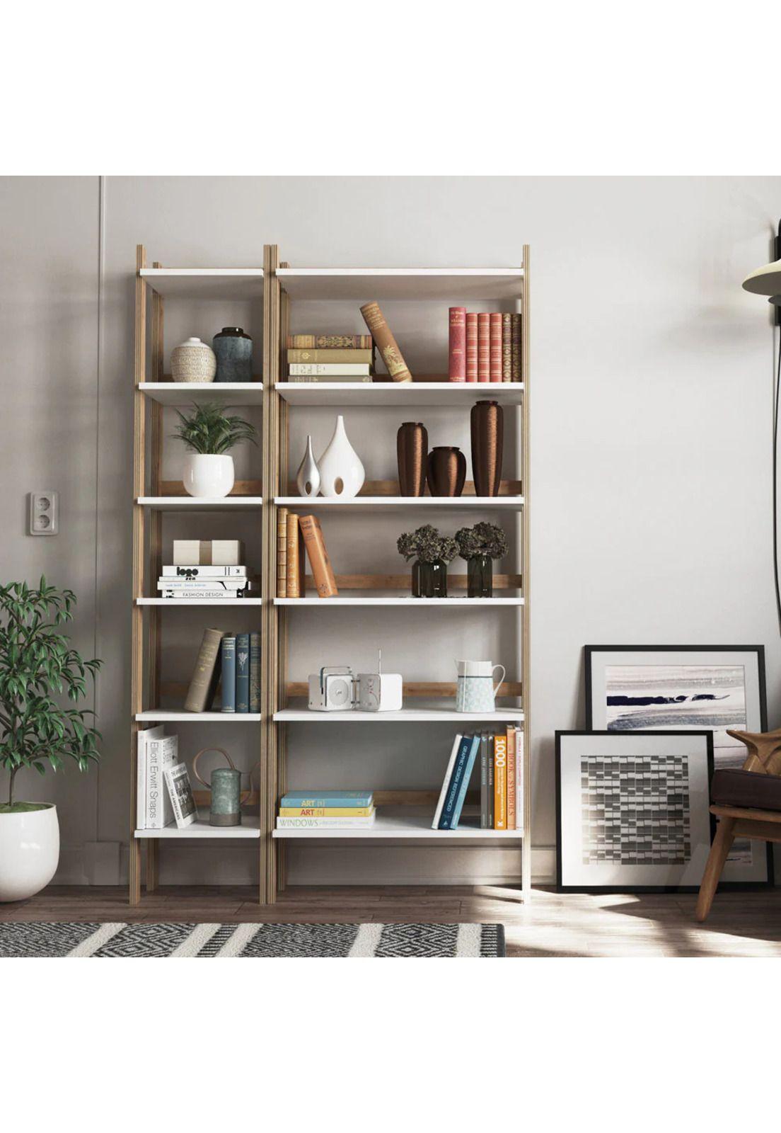 Estante Narrow Folding 3 Repisas Madera Natural/Blanco Silcosil-1